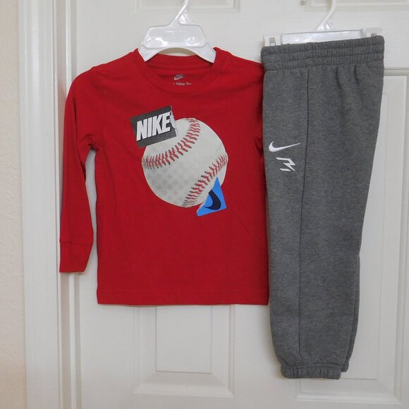 NWT 2pc Nike Red Baseball Long Sleeve Shirt & Gray Joggers sz 4t 4 - Picture 1 of 2